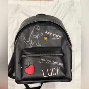 Coach Black Backpack with New York Design